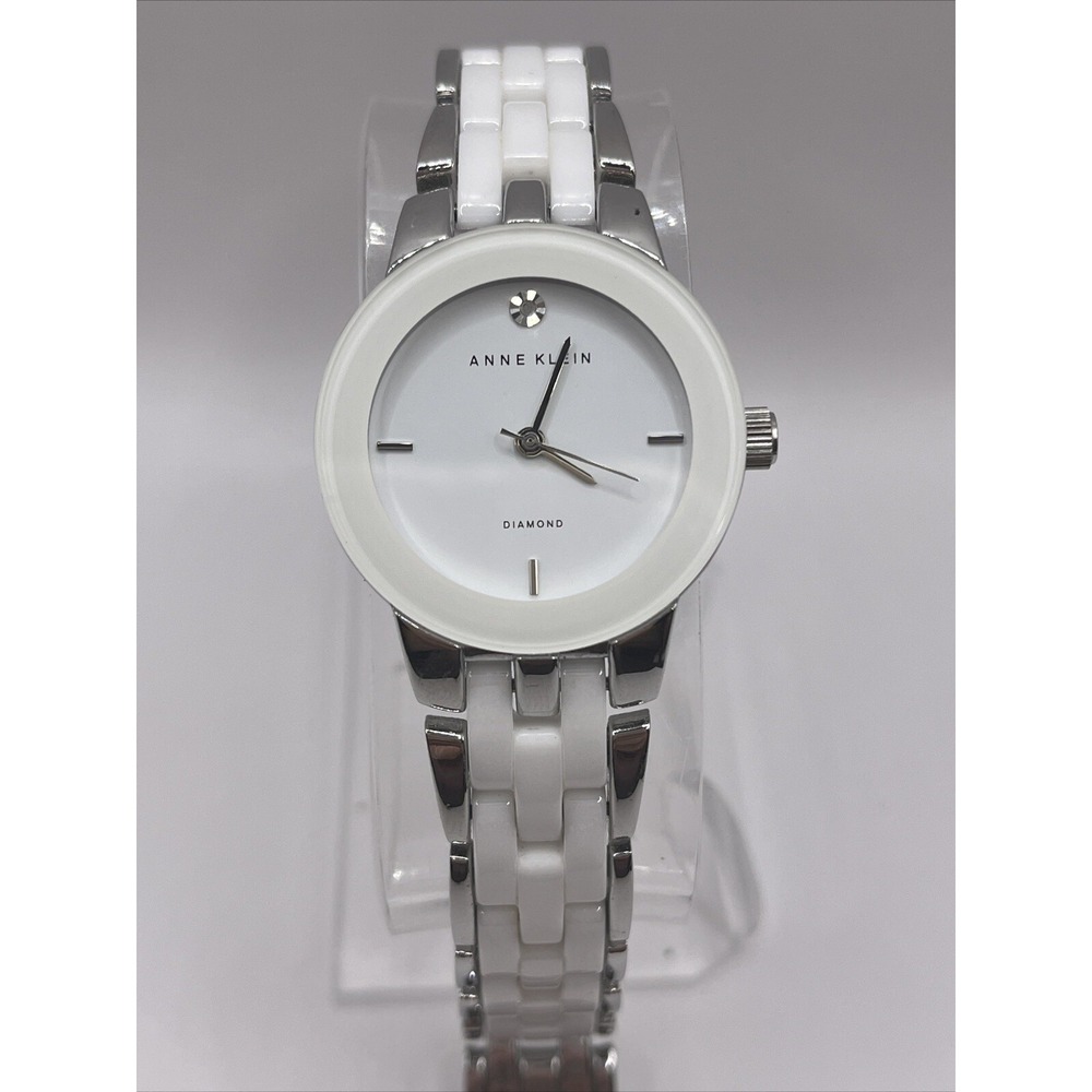 Anne Klein AK/1611 Diamond Dial White Ceramic Collection Women's Watch